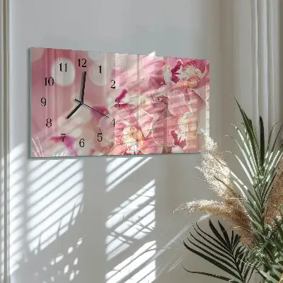 Vodorovné skleněné nástěnné hodiny Orchideje