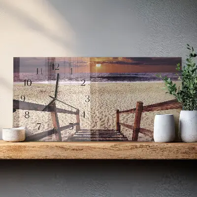 Hodiny na zeď skleněné vodorovné Kroky na pláž