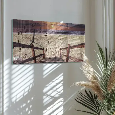 Hodiny na zeď skleněné vodorovné Kroky na pláž