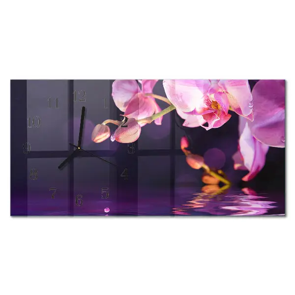 Vodorovné skleněné nástěnné hodiny Orchidej orchidej