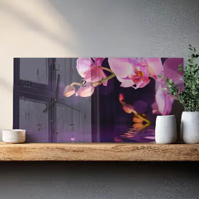 Vodorovné skleněné nástěnné hodiny Orchidej orchidej