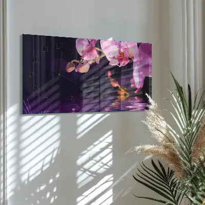 Vodorovné skleněné nástěnné hodiny Orchidej orchidej