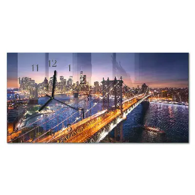 Vodorovné skleněné hodiny s fotkou New York