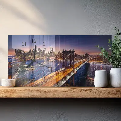 Vodorovné skleněné hodiny s fotkou New York