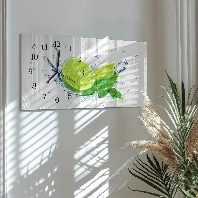 Vodorovné hodiny na skle Citron s mátou